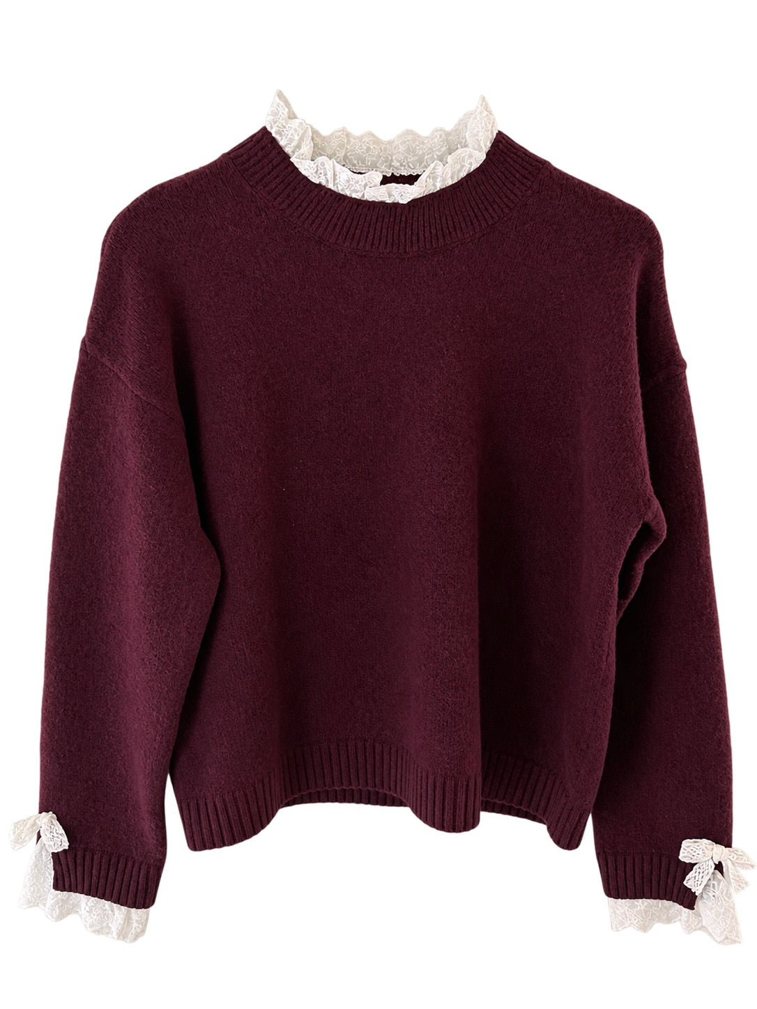 Plum Lace Bow Sweater
