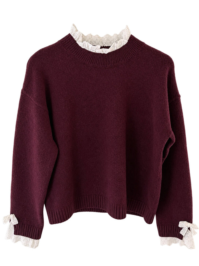 Plum Lace Bow Sweater