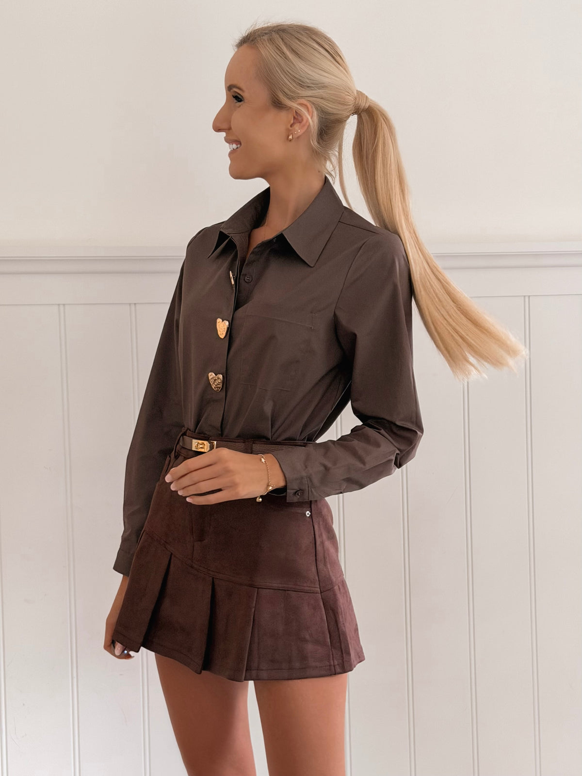 Coffee Heart Brooch Blouse