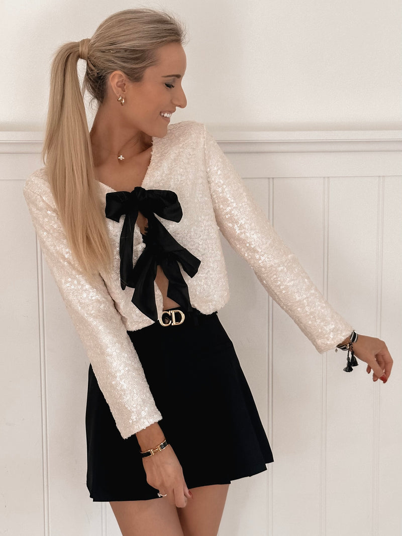 Glitter Satin Bow Blouse