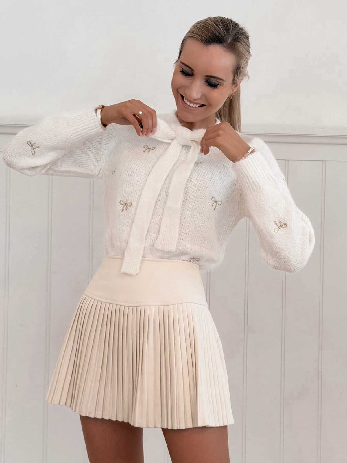 Golden Detail Bow Sweater