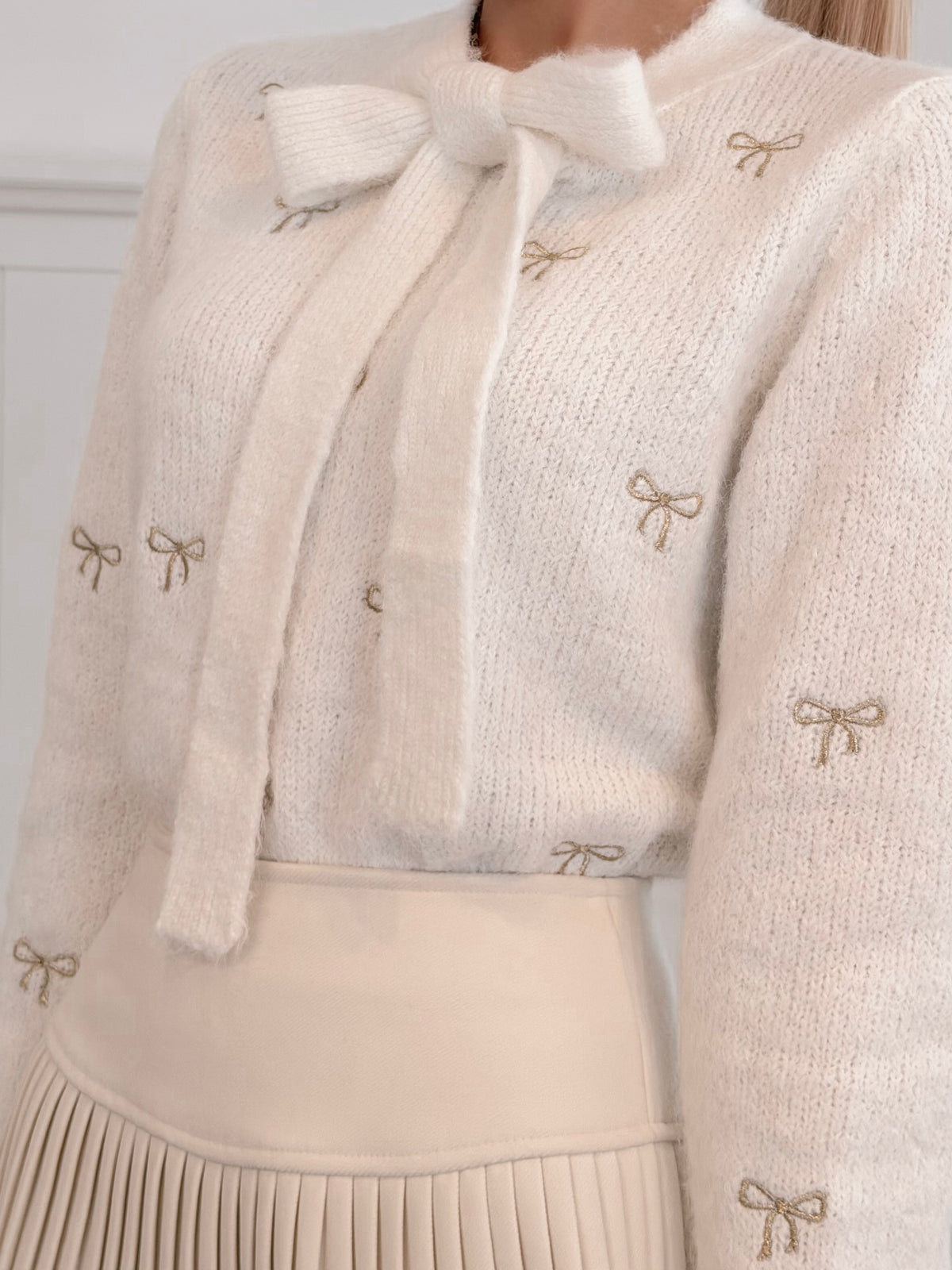 Golden Detail Bow Sweater