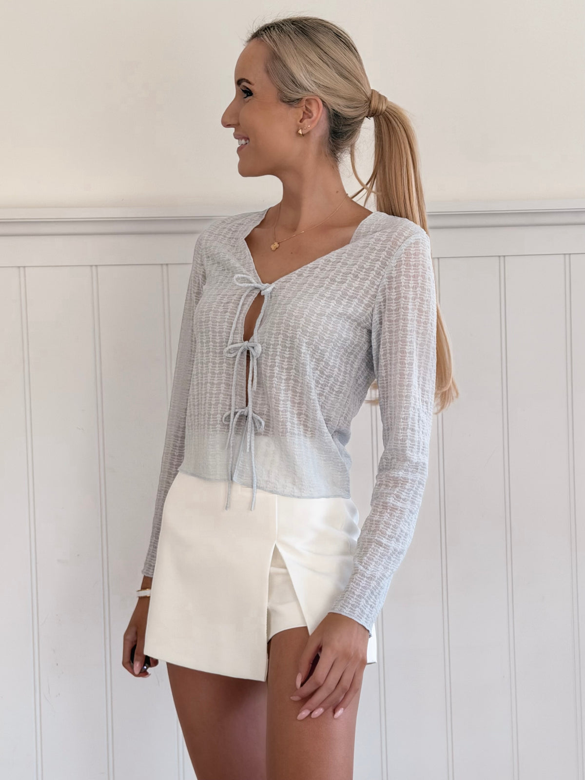 Blue Whisper Bow Top