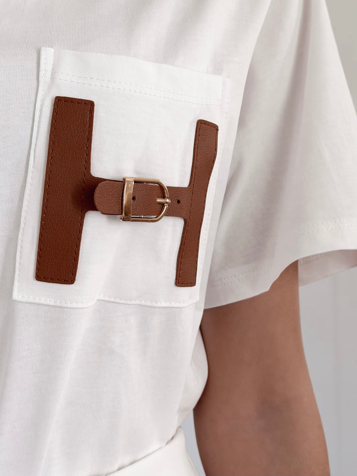 Leather Detail T-Shirt - White