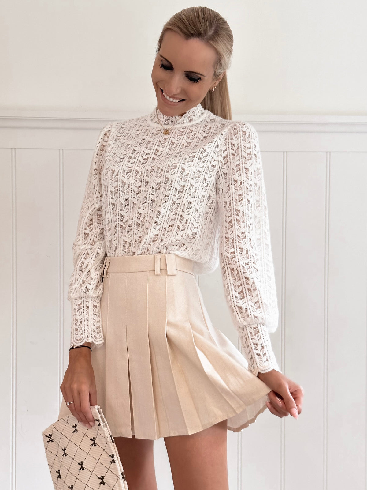 Cozy Autumn White Lace Blouse