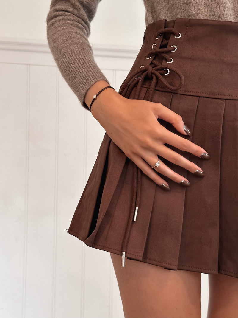 Chocolate Suede Lace Up Skirt