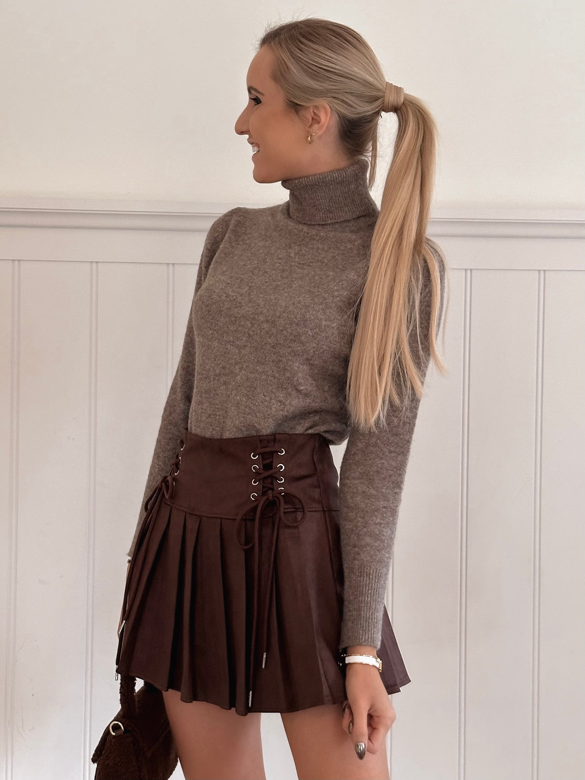 Chocolate Suede Lace Up Skirt