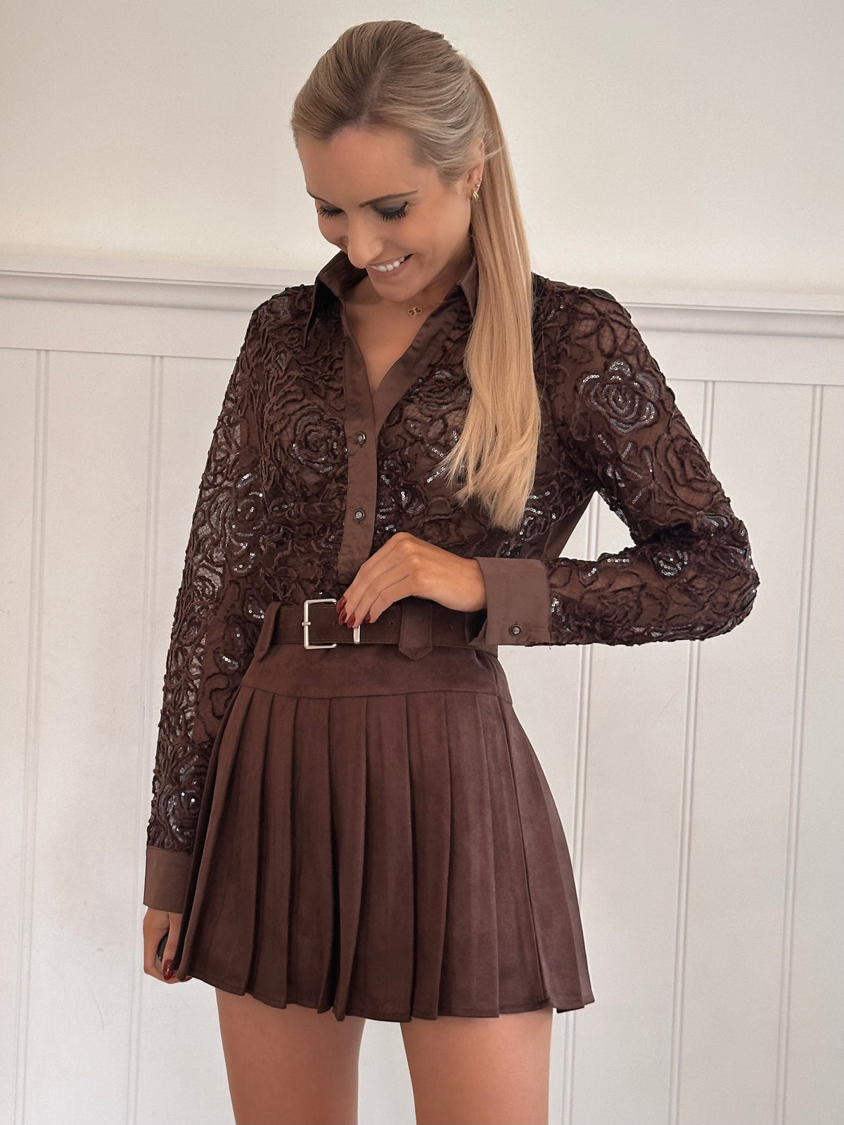 Winter Chocolate Suede Belt Skirt