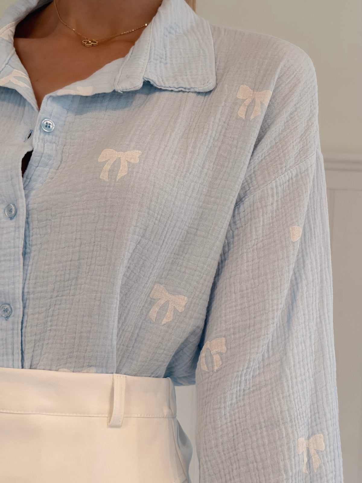 Baby Blue Bow Tetra Blouse