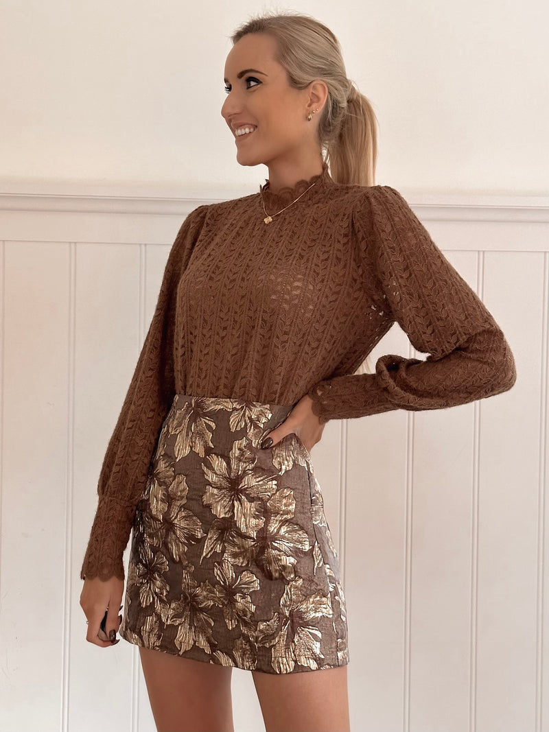 Cozy Autumn Chocolate Lace Blouse