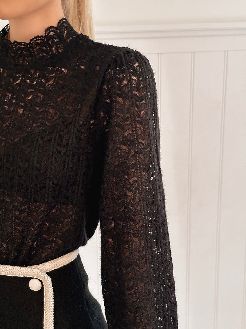 Cozy Autumn Black Lace Blouse