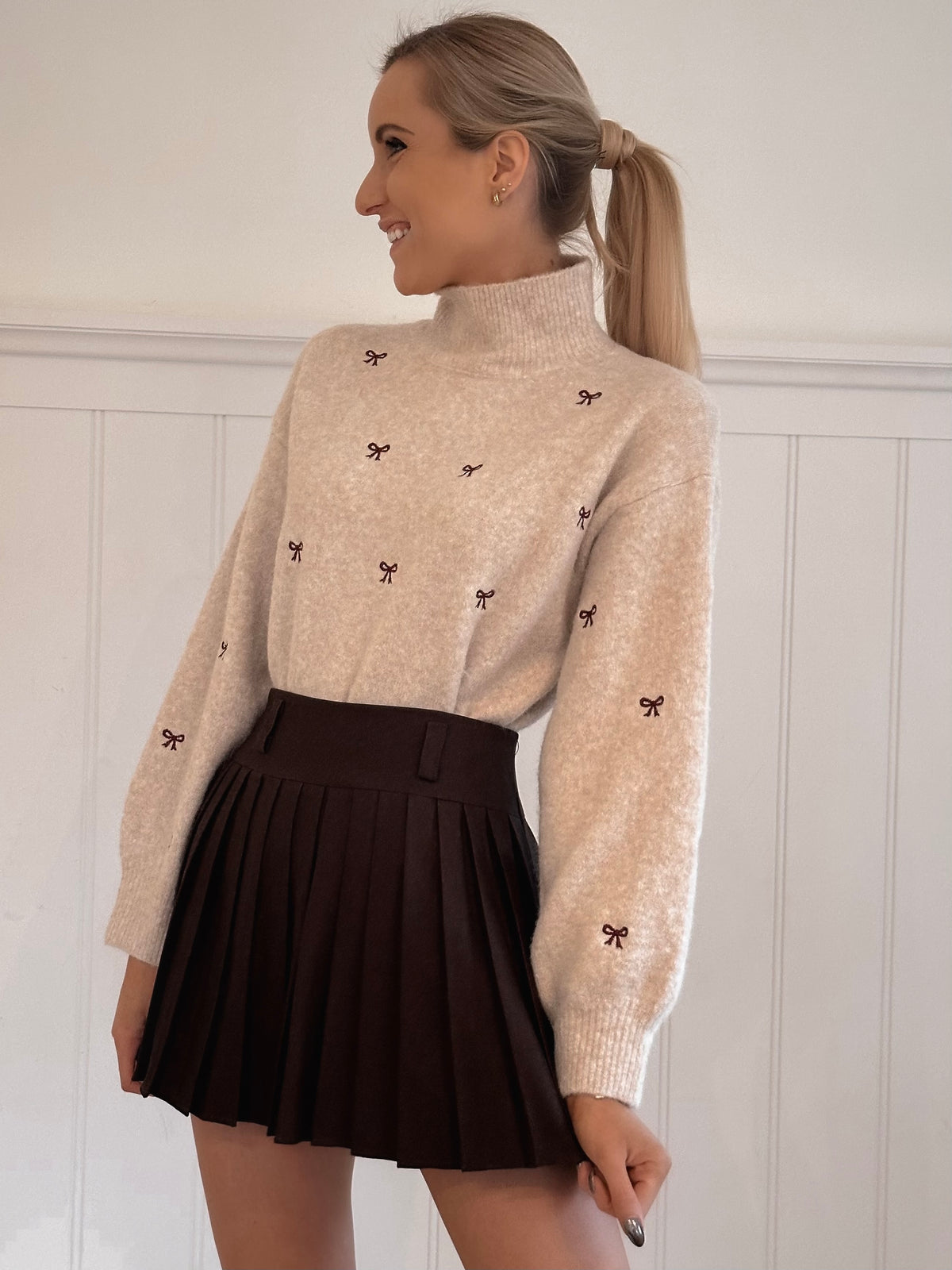 Cute Burgundy Bow Sweater