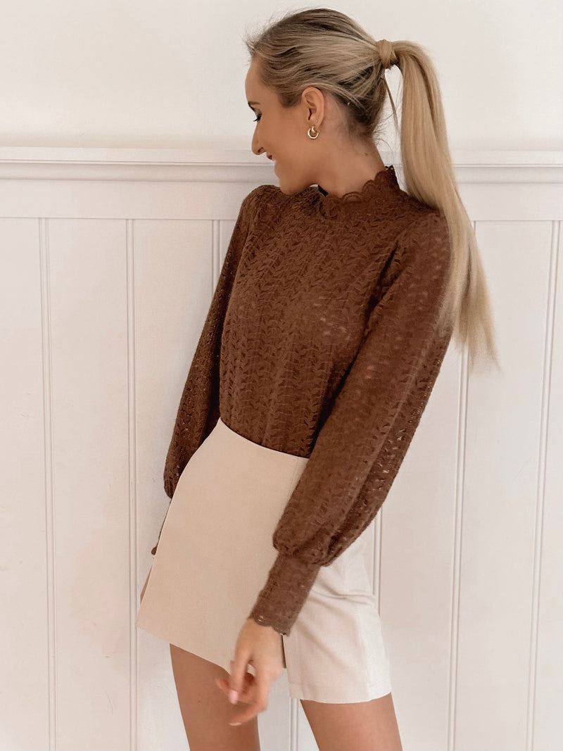 Cozy Autumn Chocolate Lace Blouse