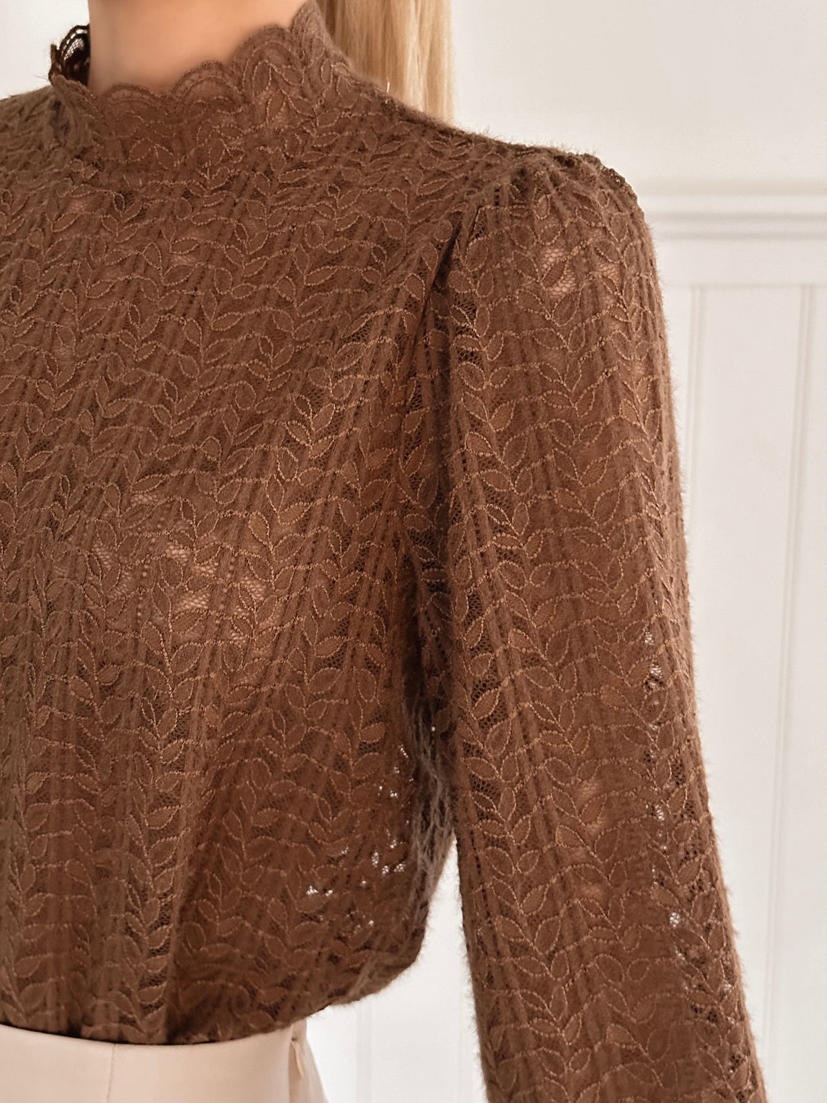 Cozy Autumn Chocolate Lace Blouse