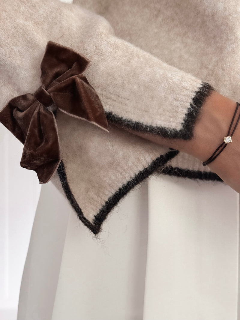 Cute Chocolate Velvet Bow Sweater