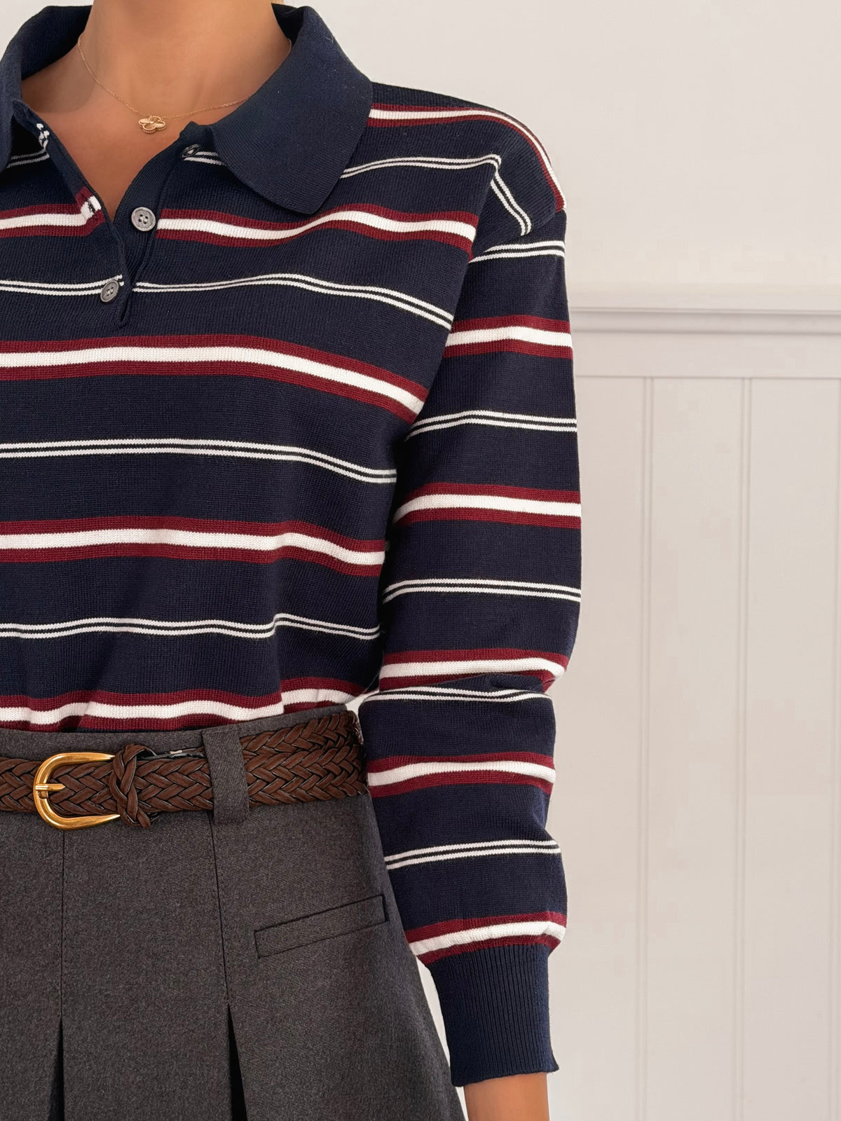Navy Stripe Polo Pull