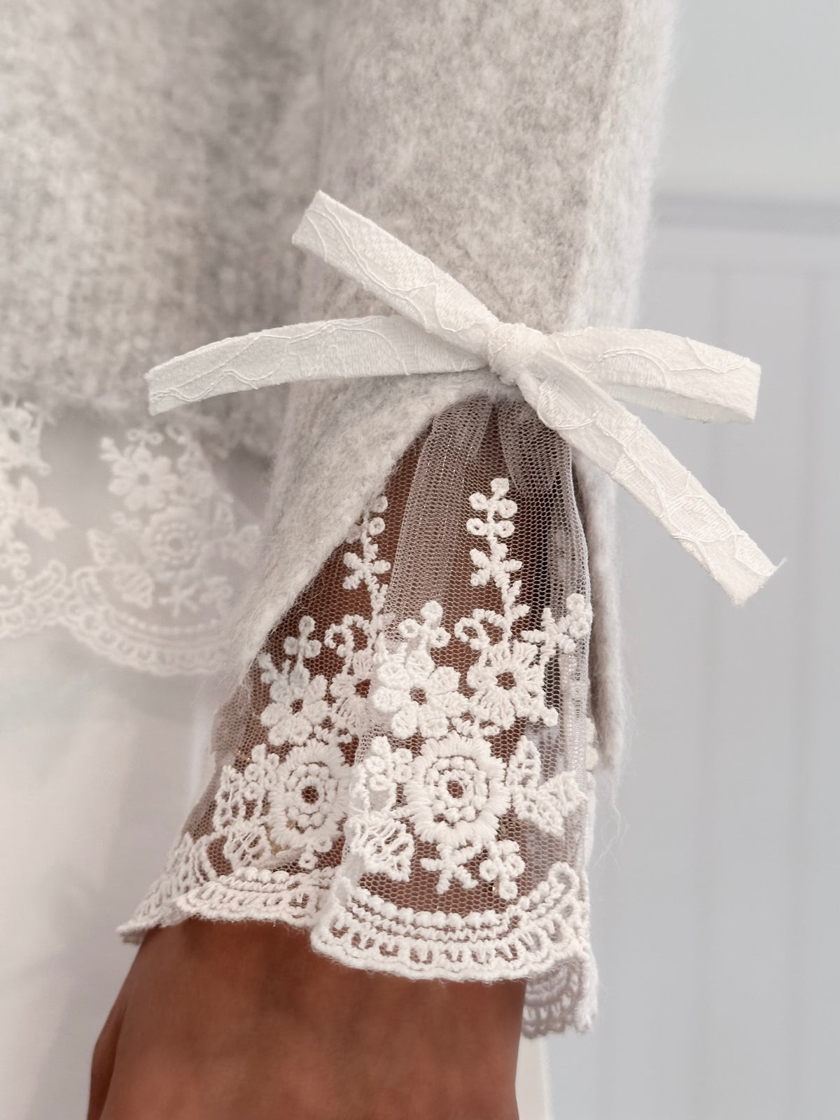 Lovely Grey Bow Lace Sweater