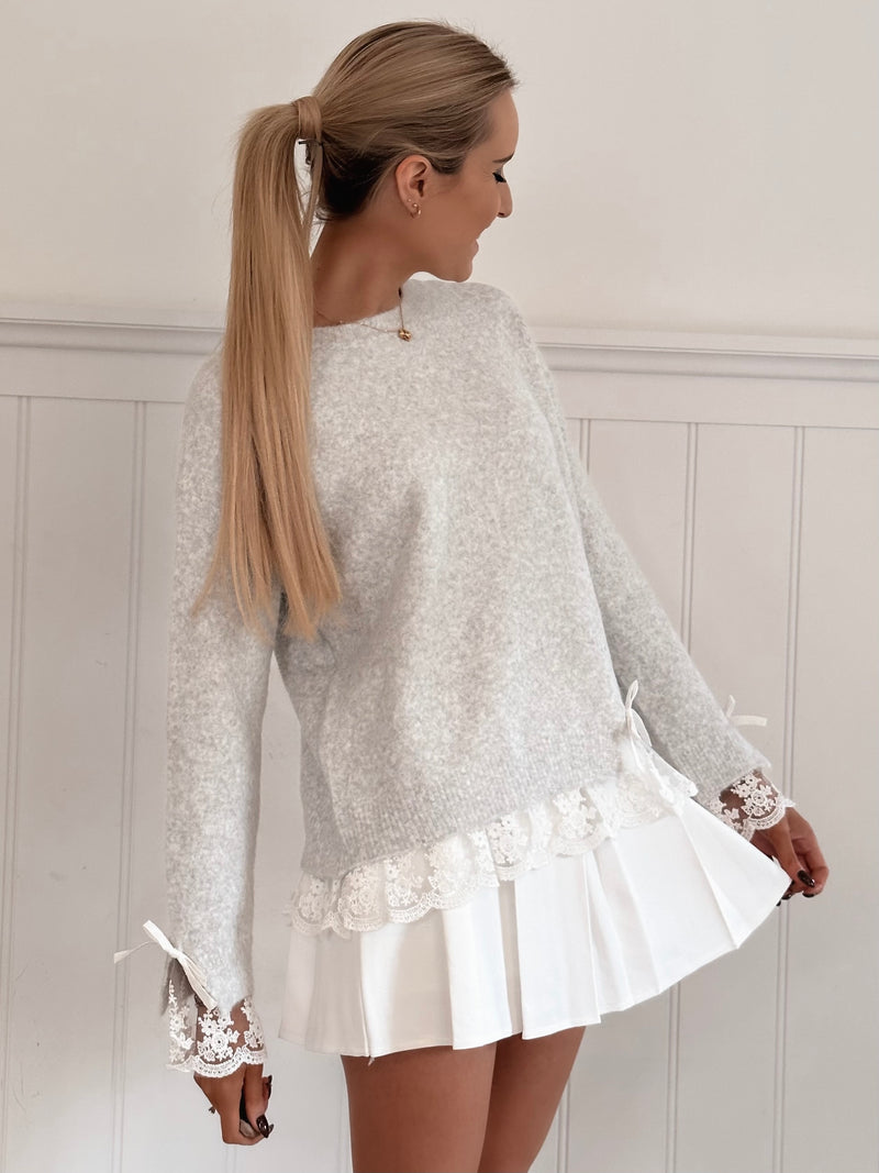 Lovely Grey Bow Lace Sweater