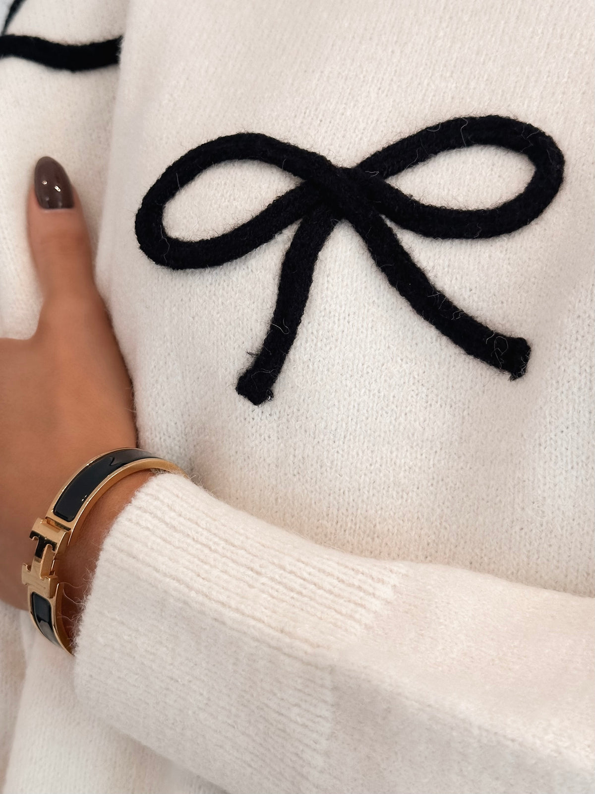 Cream Black Bow Sweater
