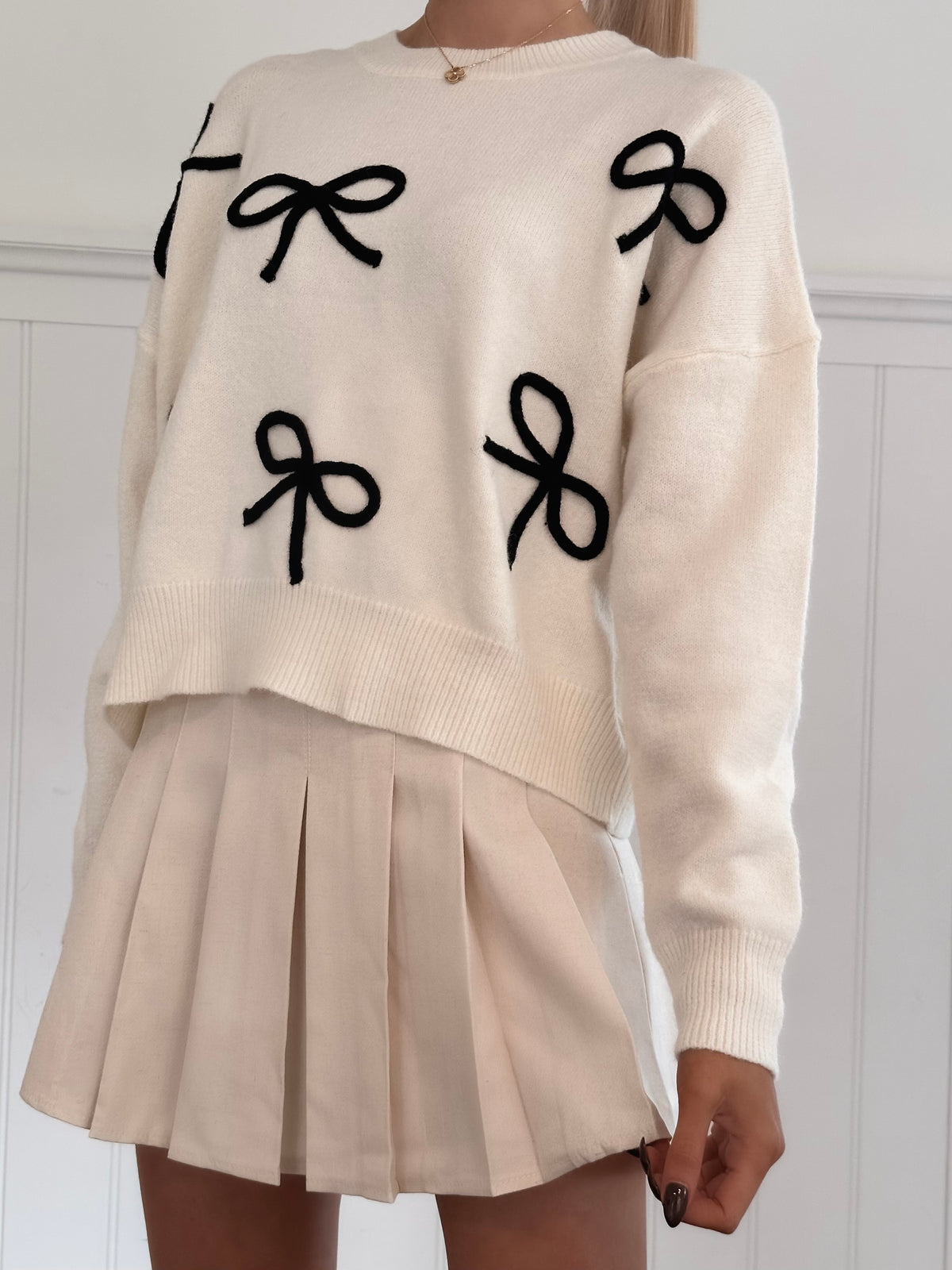 Cream Black Bow Sweater
