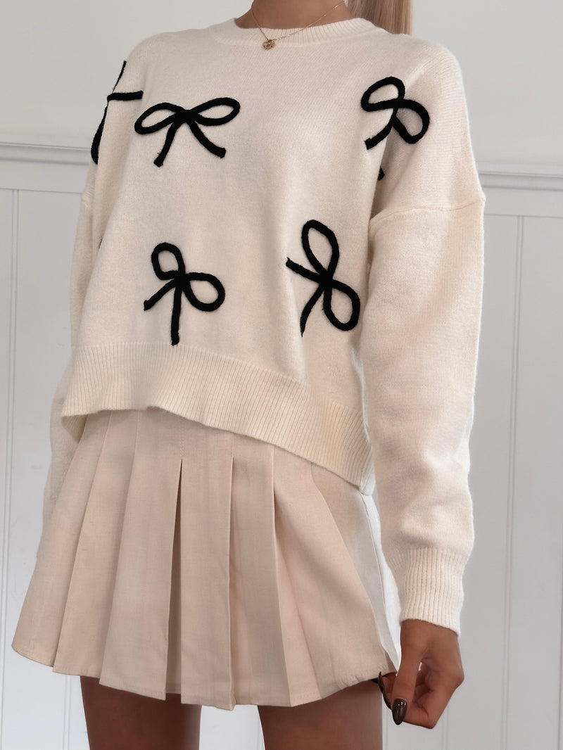 Cream Black Bow Sweater