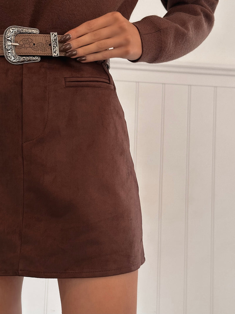 Ricky Dark Chocolate Suede Skirt