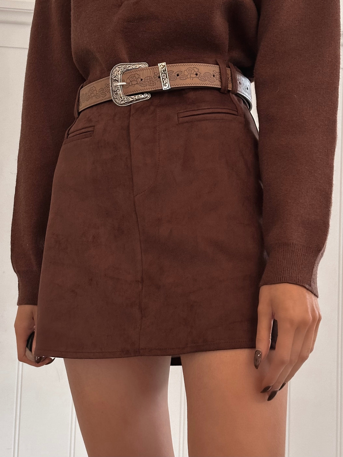 Ricky Dark Chocolate Suede Skirt