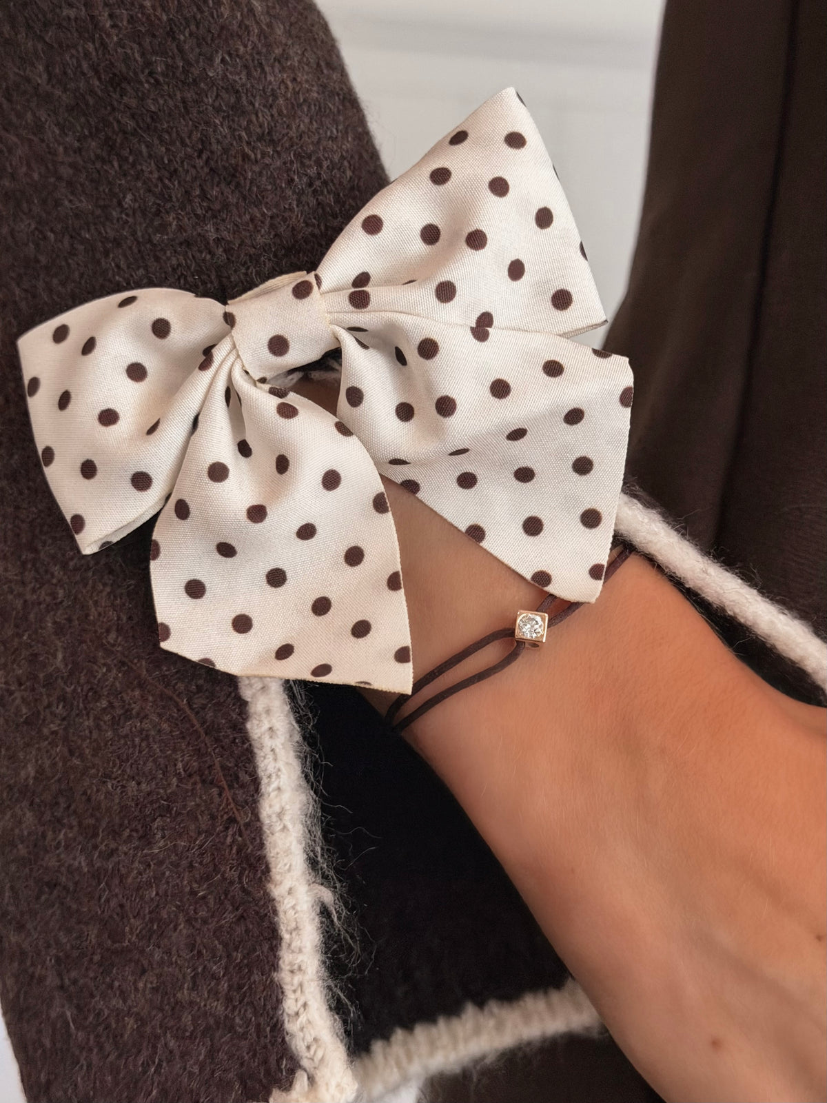 Cute Chocolate Dot Bow Sweater