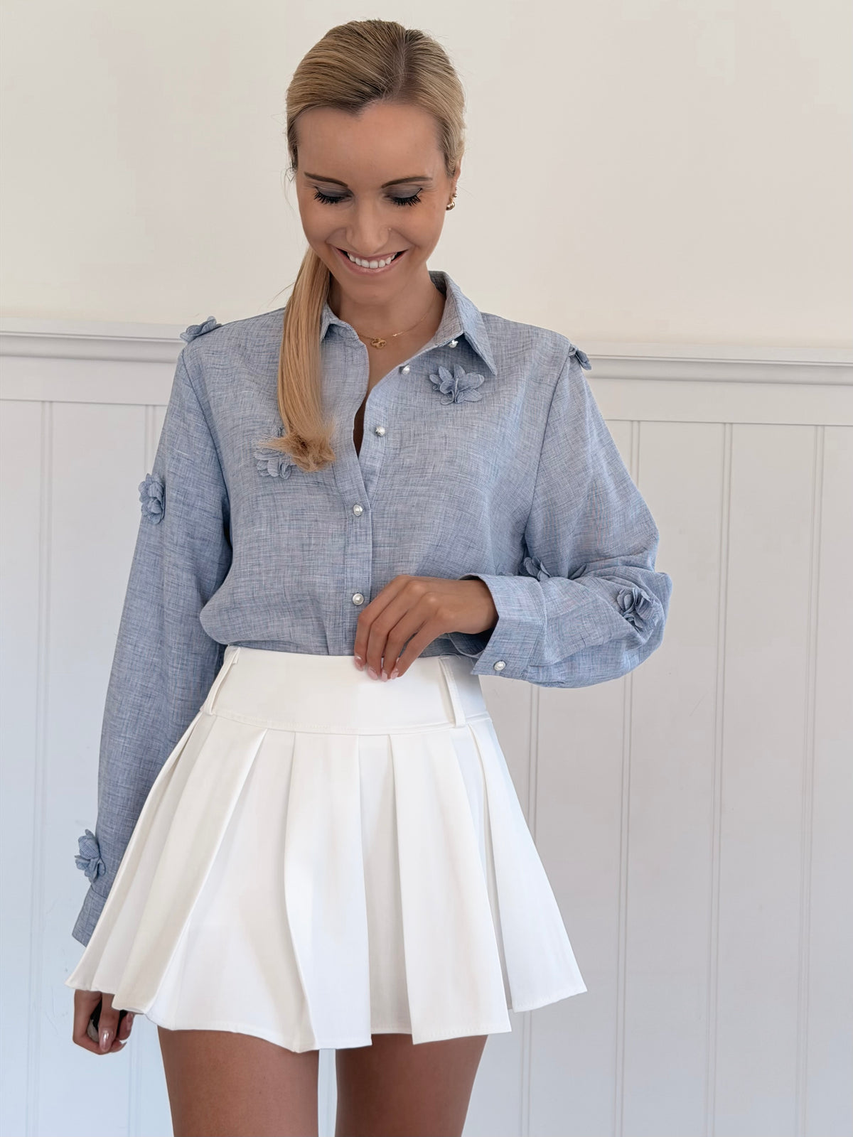 PRE-ORDER Denim Flower Blouse