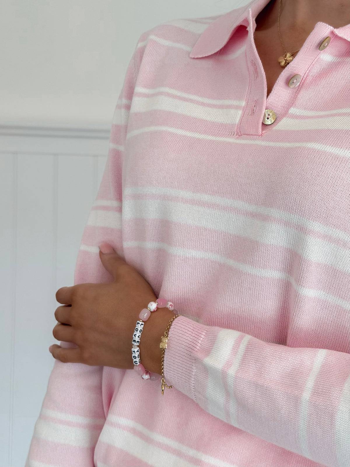 Rosé Stripe Polo Knit
