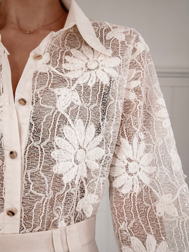 Cream Snow Flower Blouse