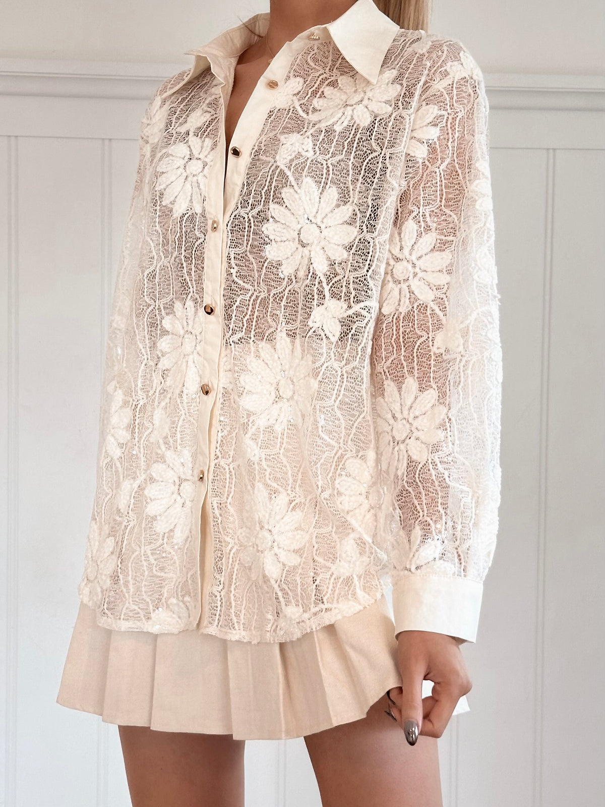 Cream Snow Flower Blouse