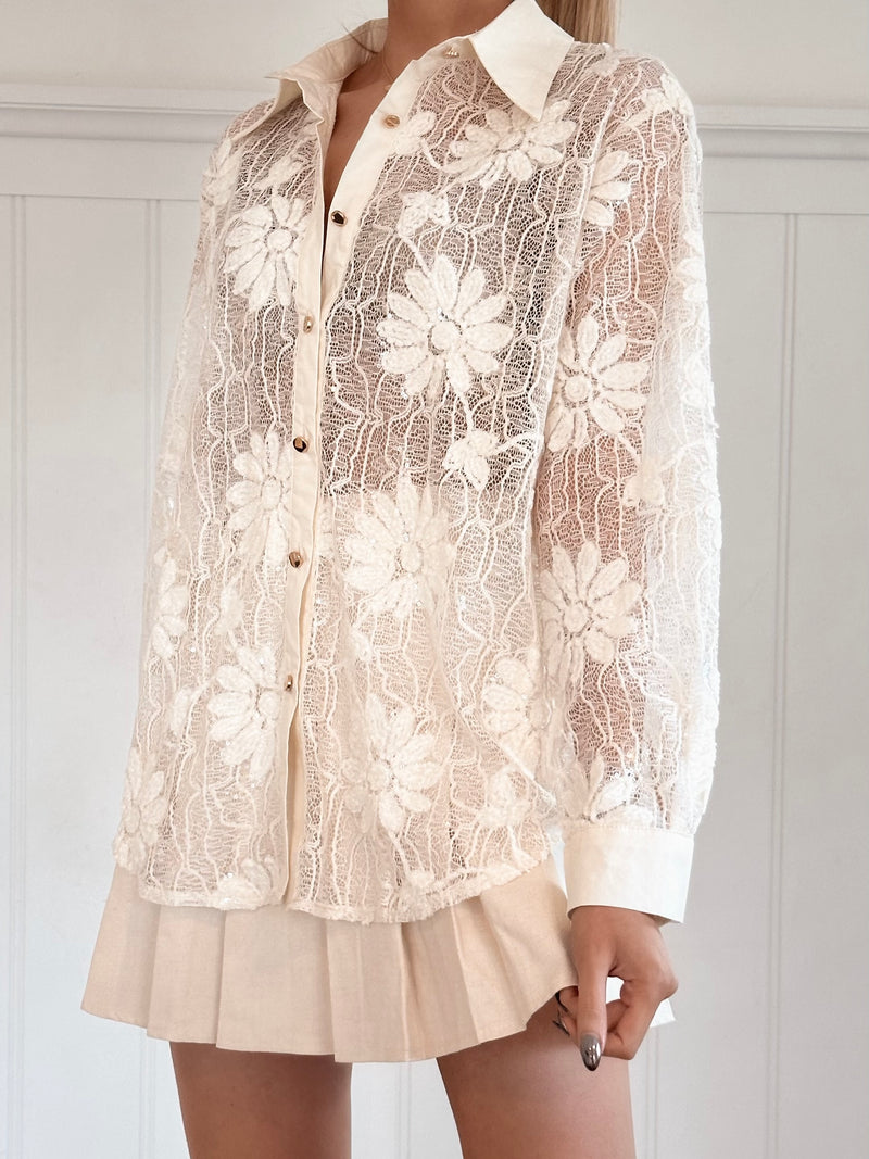 Cream Snow Flower Blouse