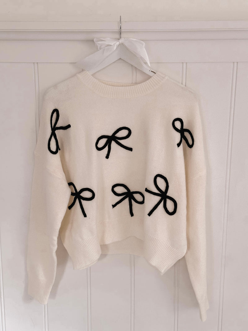 Cream Black Bow Sweater