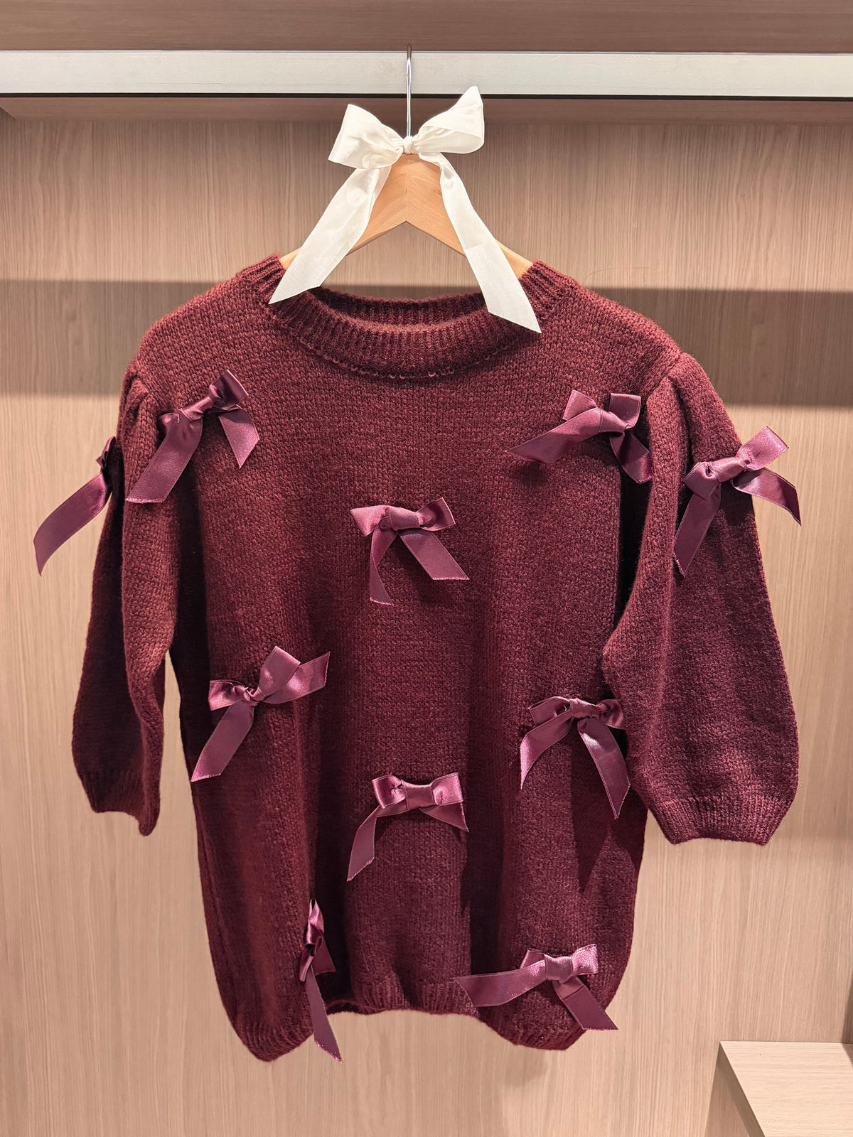 Burgundy Satin Bow Pull