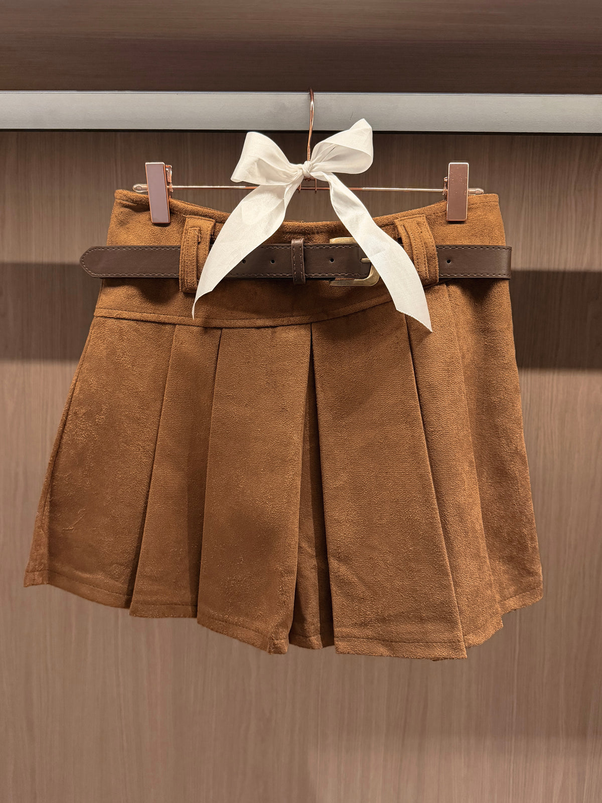 Camel Suede Belt Skirt