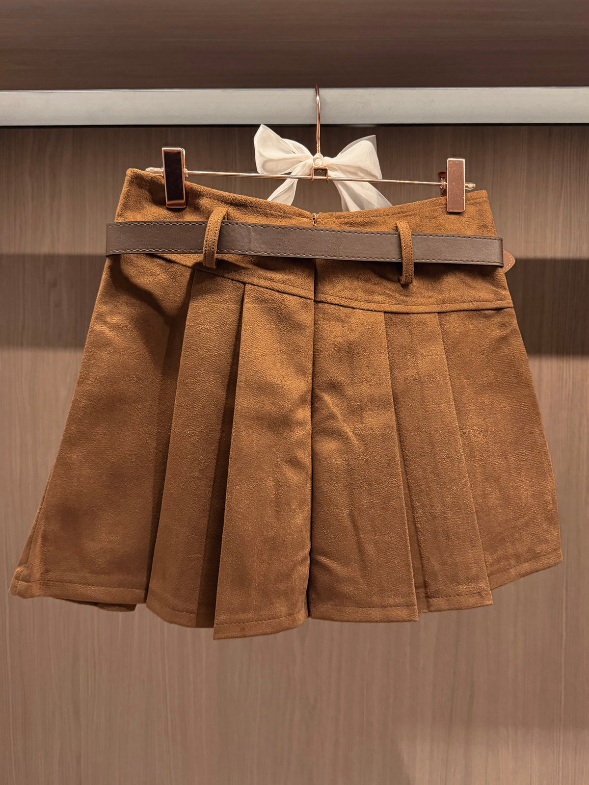 Camel Suede Belt Skirt