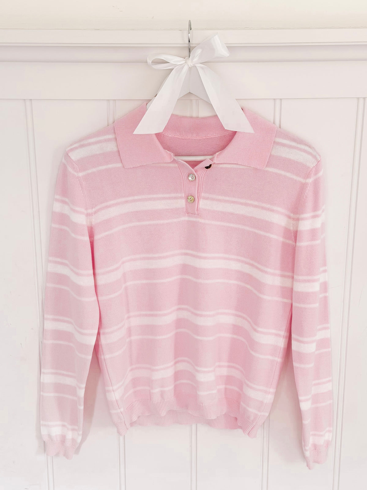 Rosé Stripe Polo Knit