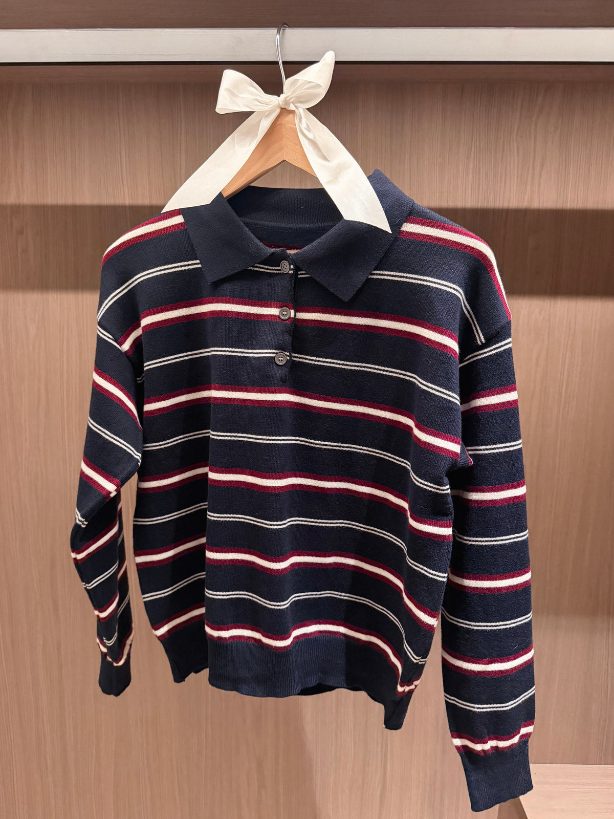Navy Stripe Polo Pull