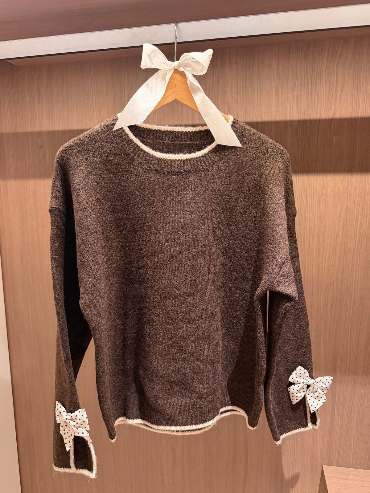Cute Chocolate Dot Bow Sweater
