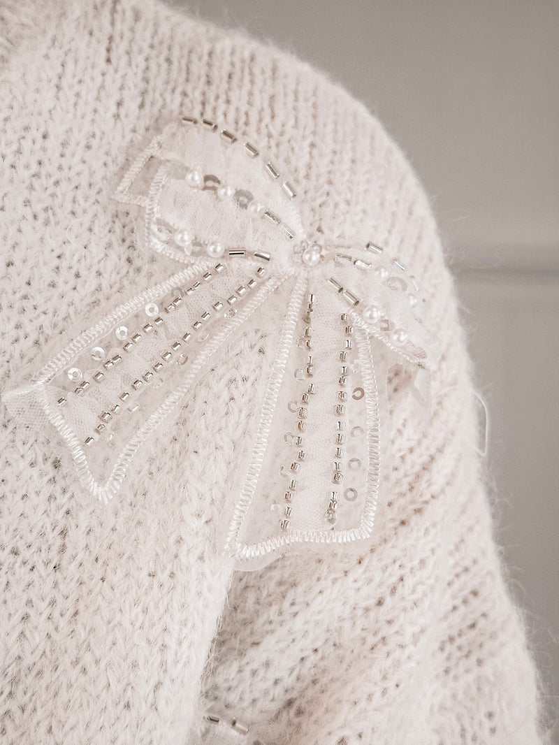Snowy Glitter Bow Sweater