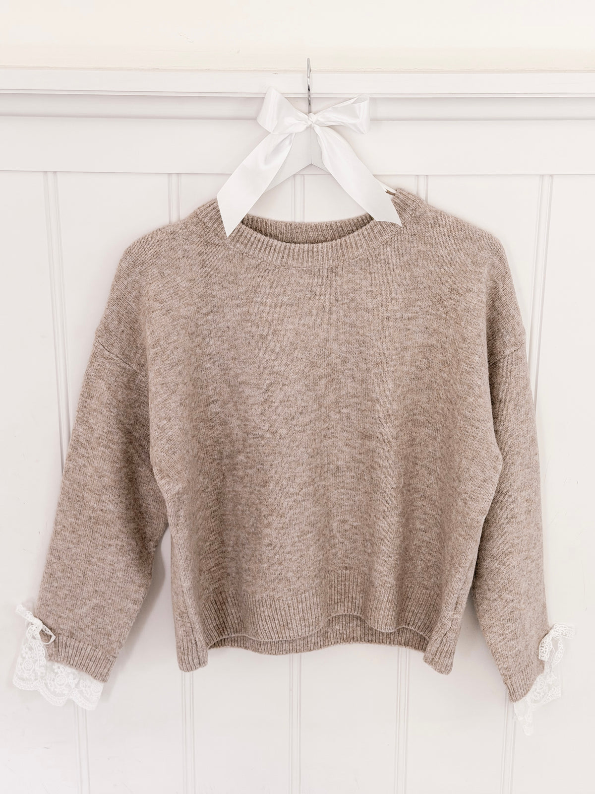 Taupe Lace Bow Sweater