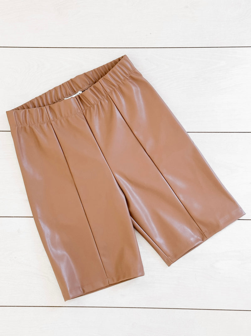 Camel Leather Biker Shorts