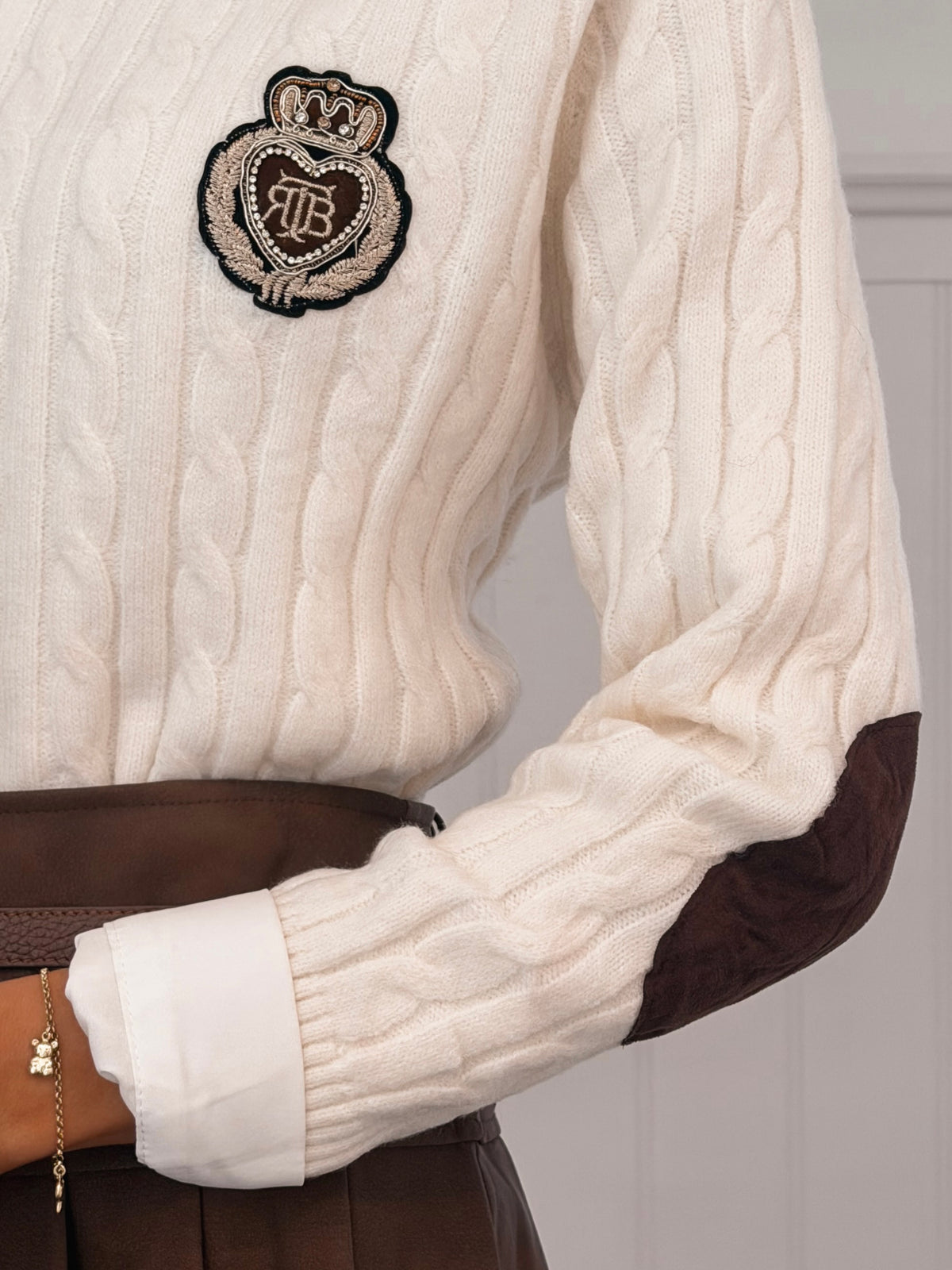 Cream Preppy Cable Sweater