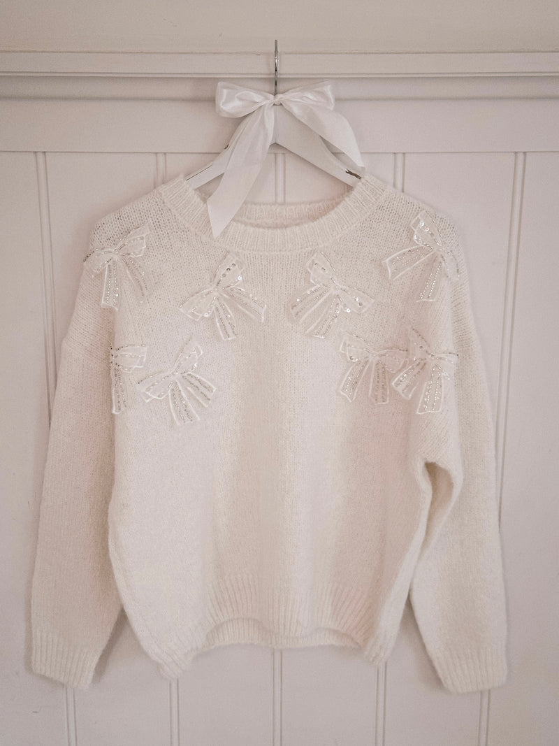 Snowy Glitter Bow Sweater