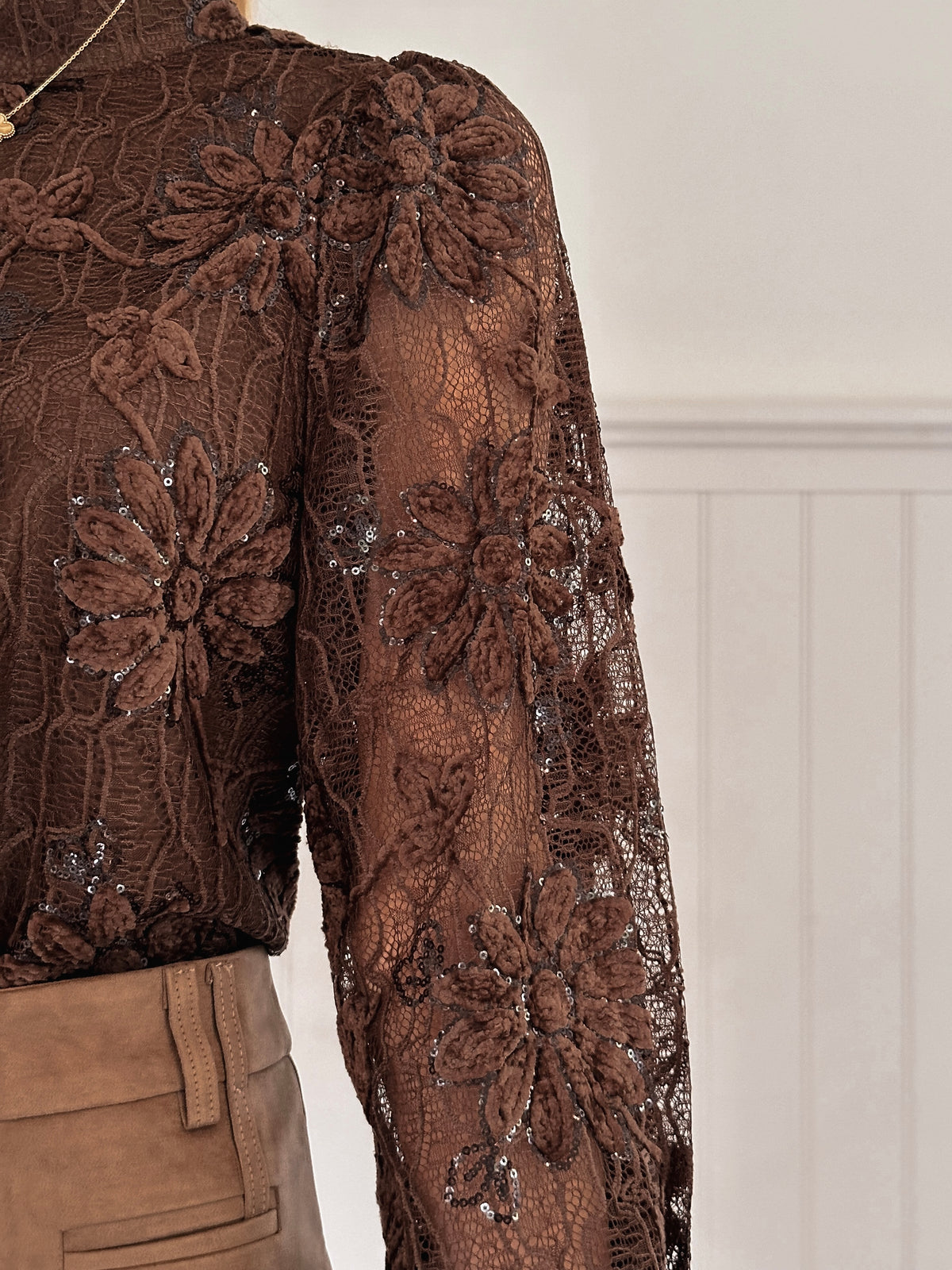 Chocolate Velvet Glitter Blouse