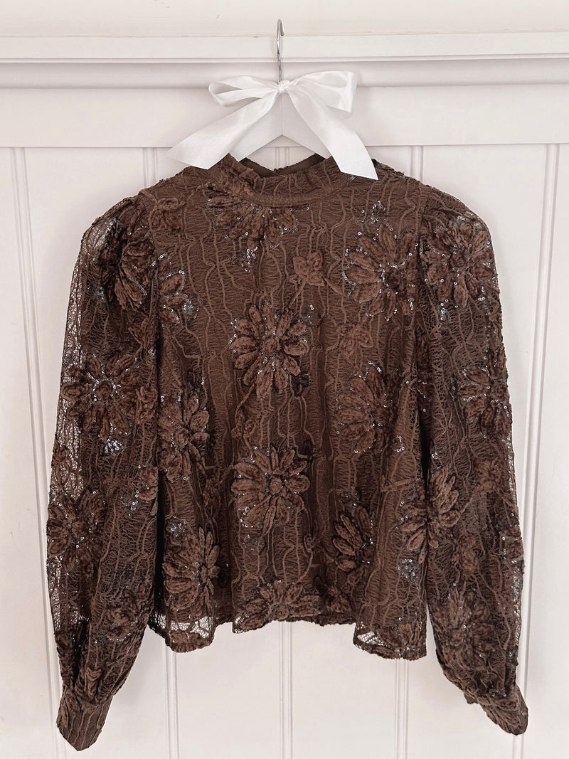 Chocolate Velvet Glitter Blouse