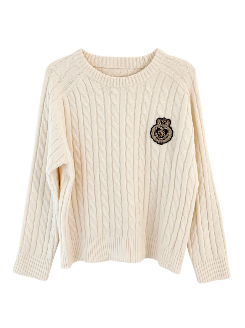 Cream Preppy Cable Sweater